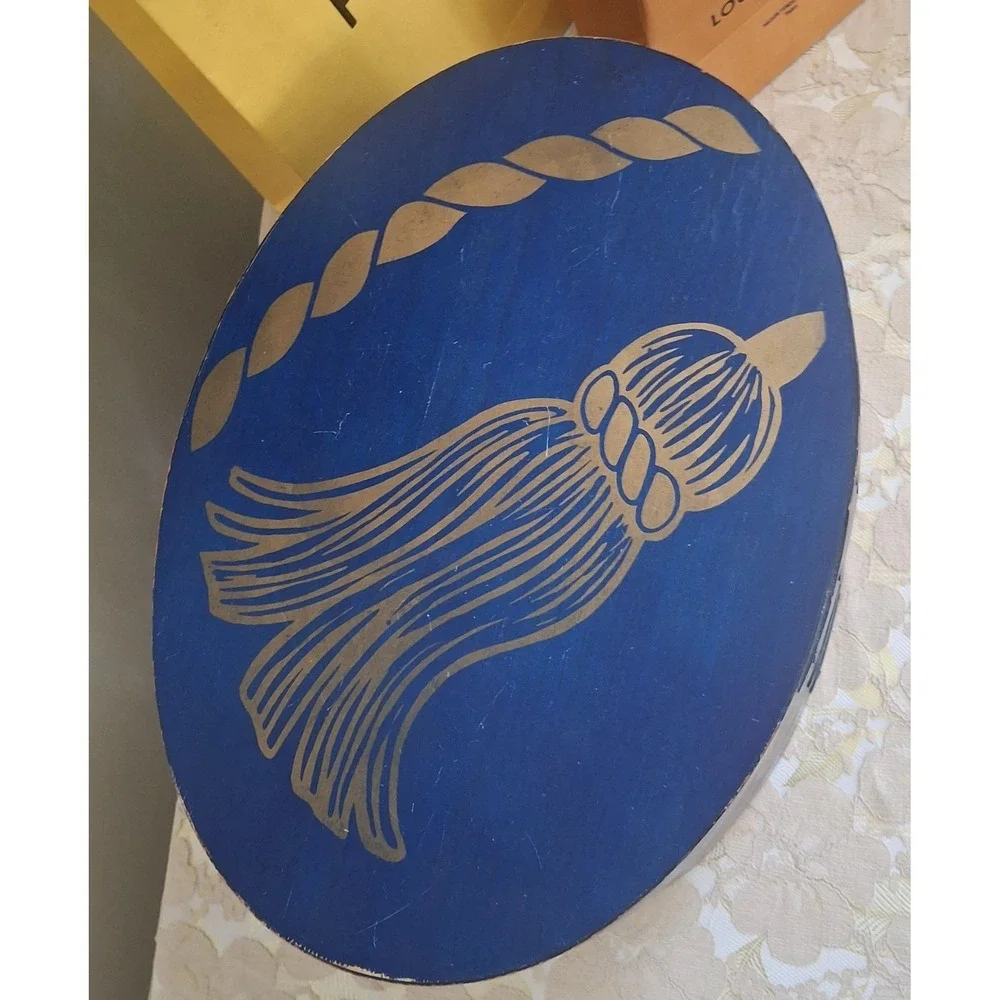 Alexandra deMarkoff Vintage Blue Wooden Shaker Box with Painted Gold Tassels